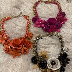Floral Statement Necklace Set - Orange, Pink, Black